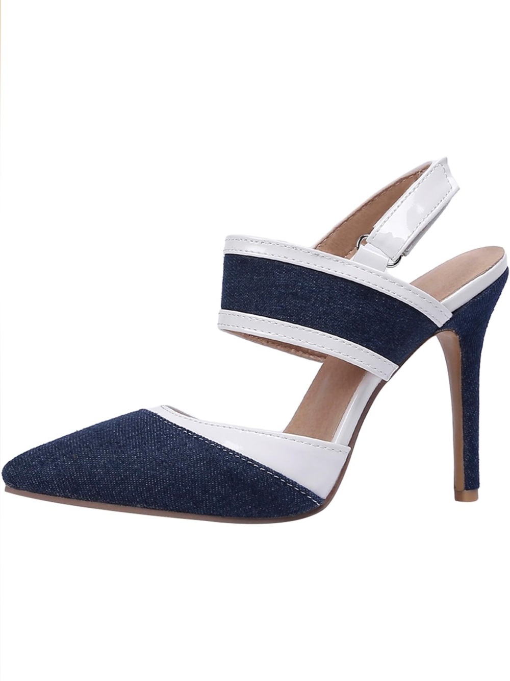 Shoe-Size 44 Blue &White Denim Slingback Closed Pointed Toe High Heels Stiletto